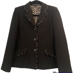 ✨LIKE NEW ✨ LINDA ALLARD ELLEN TRACY PETITE BLACK BLAZER CIRCLE PATTERN